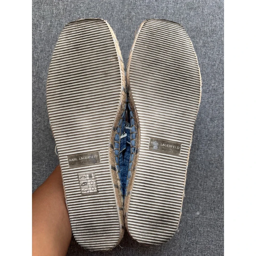 Karl Lagerfeld Paris Mikai Blue Tweed Espadrille Mary Jane Flats US 7.5M